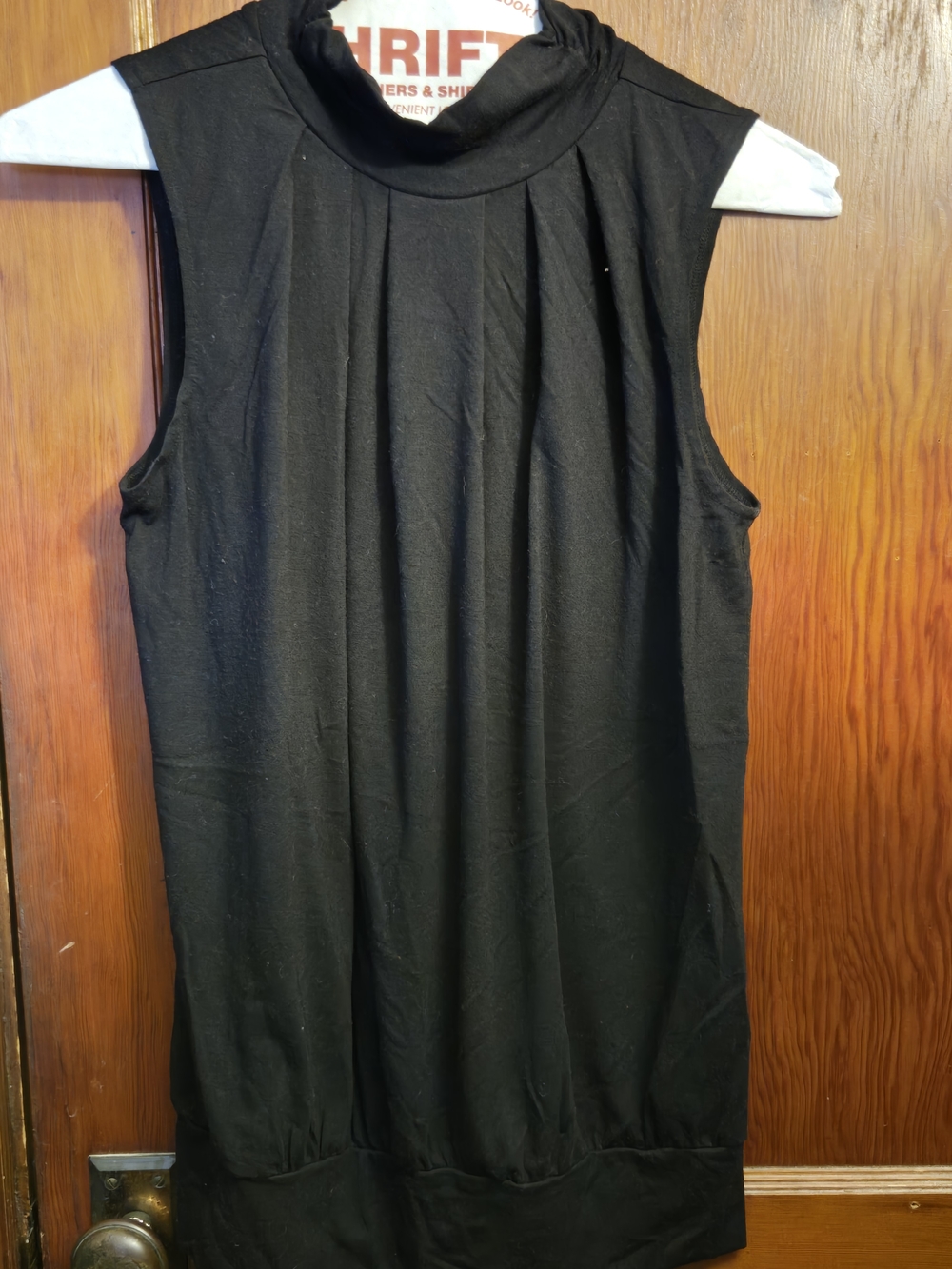 Zenana Outfitters Black Sleeveless Mock Neck Tank with Front Pleats